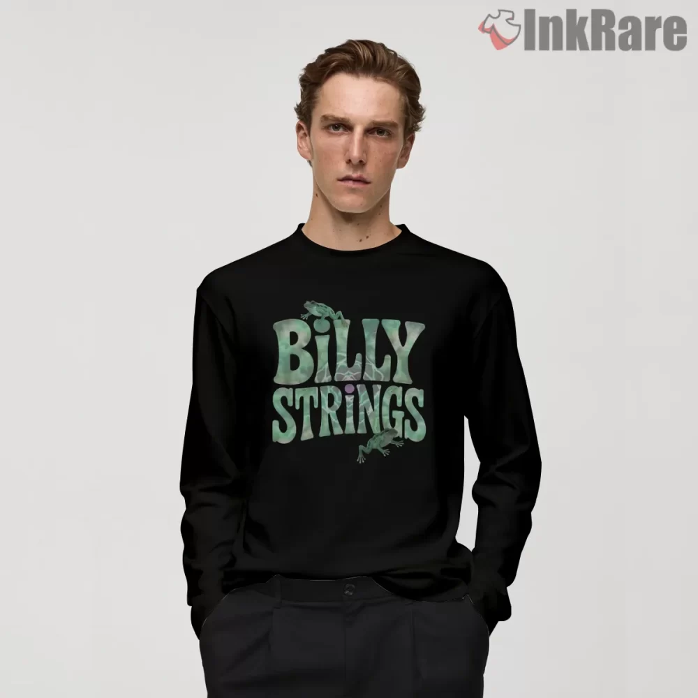 Billy Strings Frog Crawl Typography Shirt on black long sleeve shirt for men graphic tee