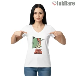 Billy Strings Funny Door Slam Cartoon Shirt on white v-neck shirt for women graphic tee