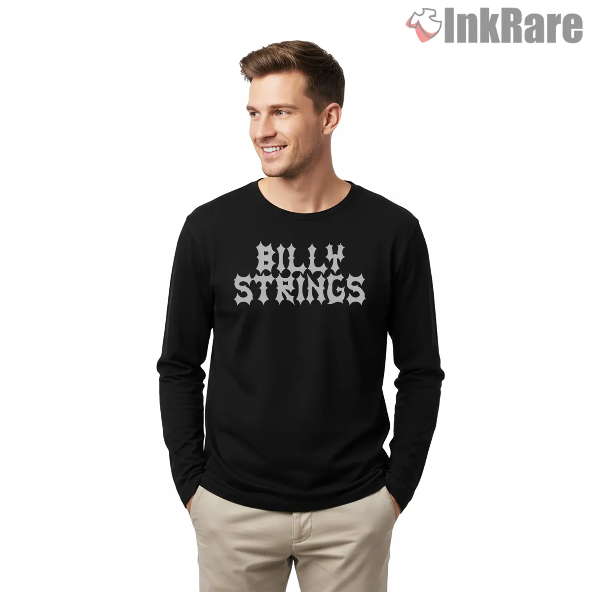 Billy Strings Gothic Logo Merch Shirt on black long sleeve shirt for men graphic tee