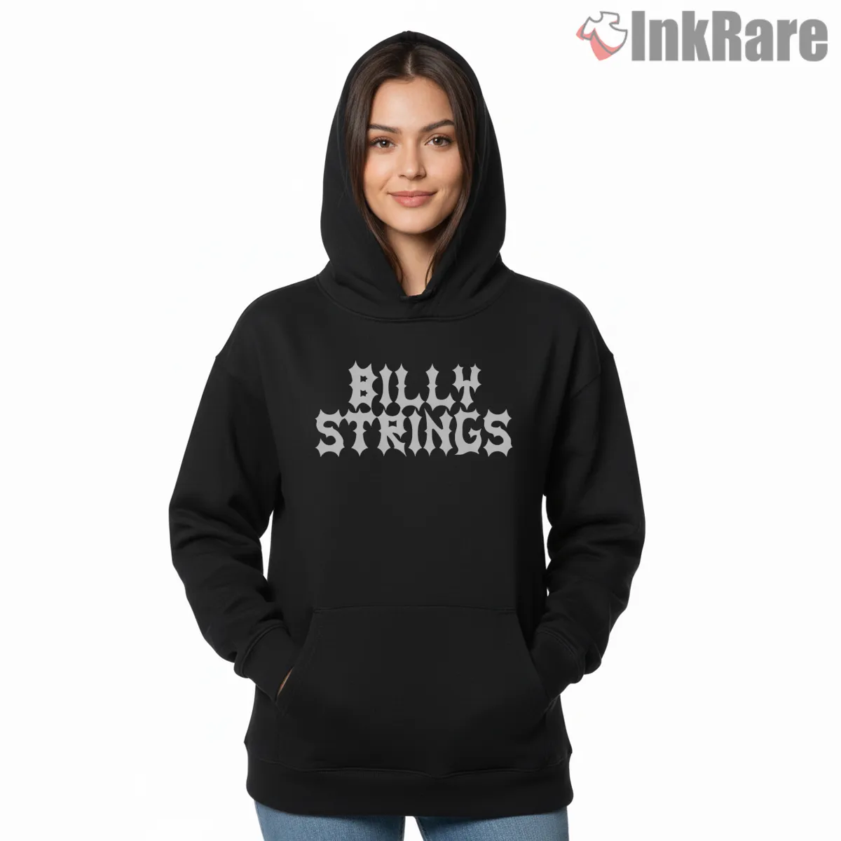 Billy Strings Gothic Logo Merch Hoodie Black Billy Strings Gothic Logo Merch Shirt on black hoodie for women graphic tee