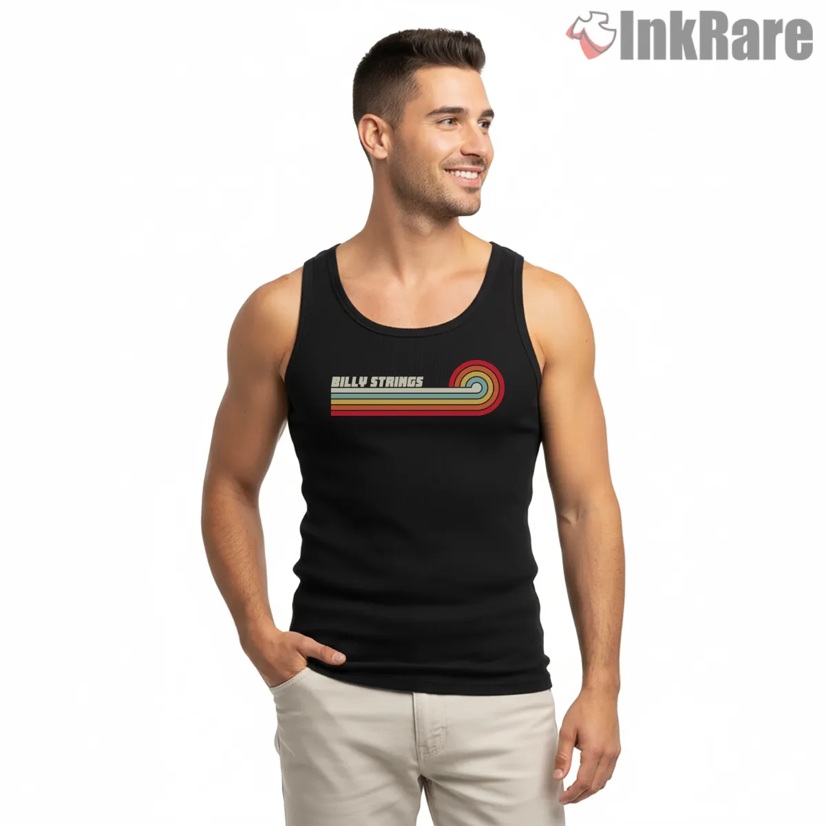 Billy Strings Horizontal Sunset Groove Shirt on black tank top for men graphic tee