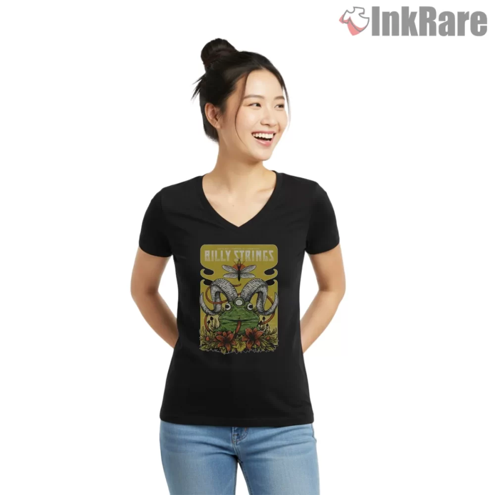 Billy Strings Horned Frog Folk Art Shirt on black v-neck shirt for women graphic tee