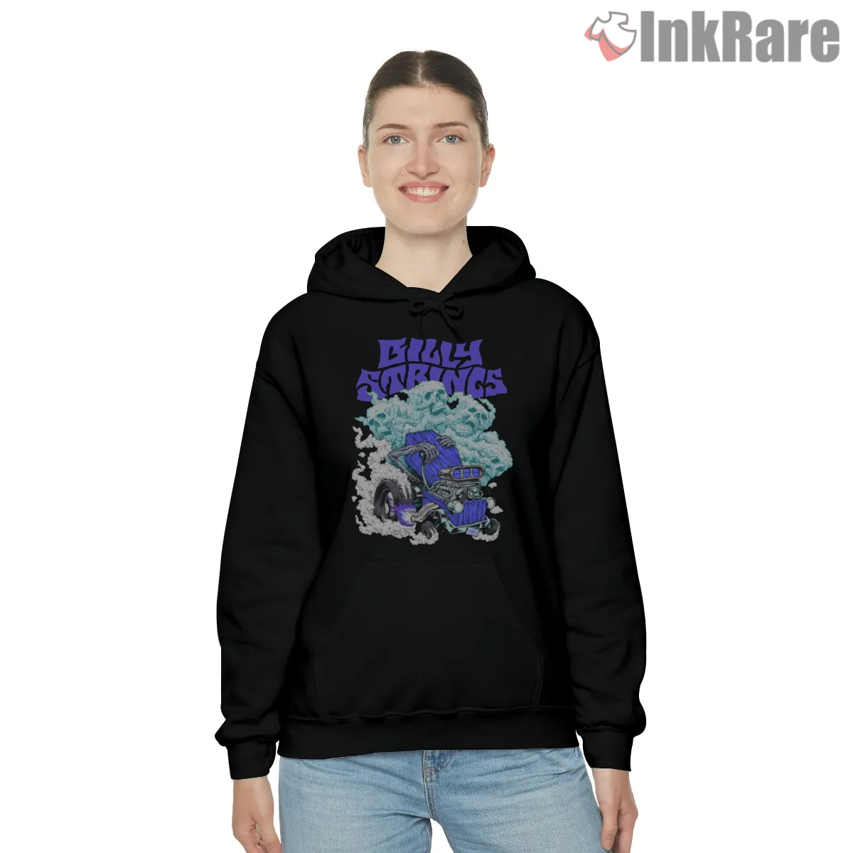 Billy Strings Hot Rod Smoke Cloud Shirt on black hoodie for women graphic tee