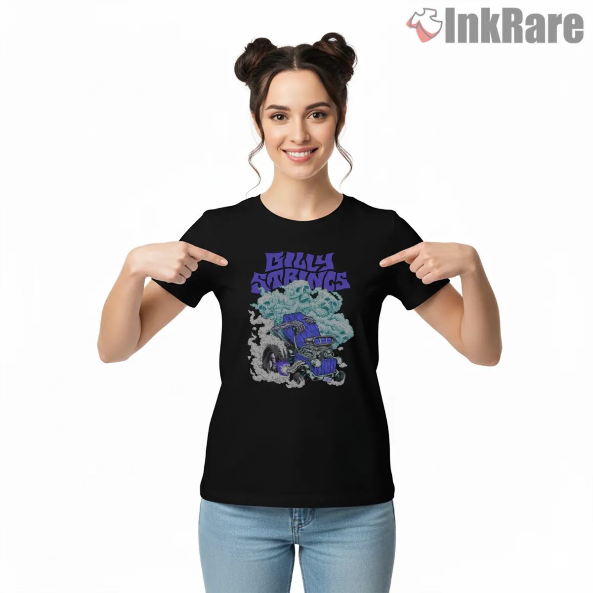 Billy Strings Hot Rod Smoke Cloud Short Sleeve Black Billy Strings Hot Rod Smoke Cloud Shirt on black short sleeve shirt for women graphic tee