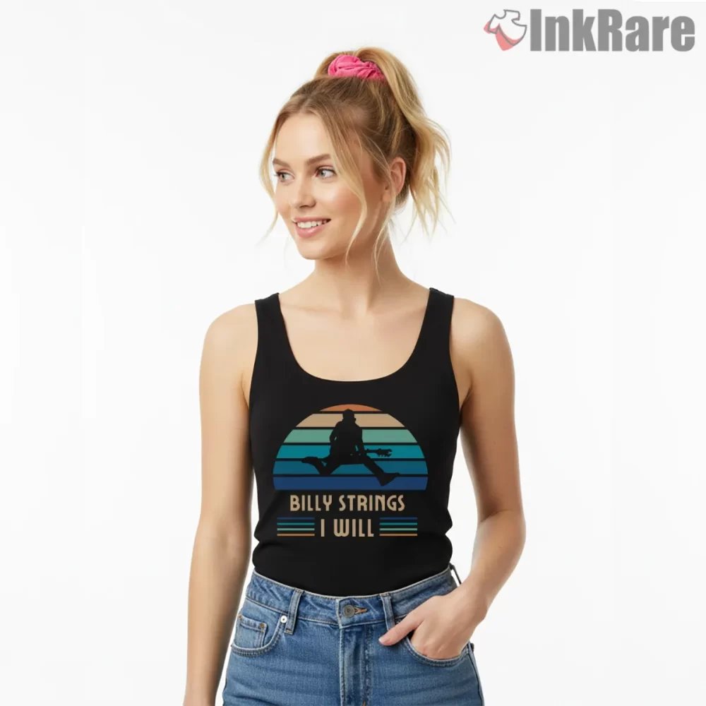 Billy Strings I Will Sunset Walk Silhouette Shirt on black tank top for women graphic tee