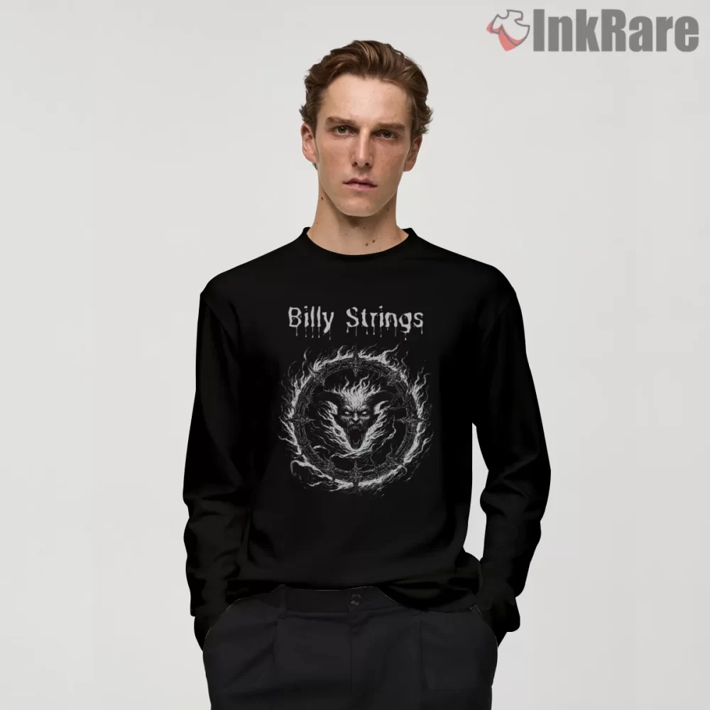 Billy Strings Infernal Maelstrom Demon Face Shirt on black long sleeve shirt for men graphic tee