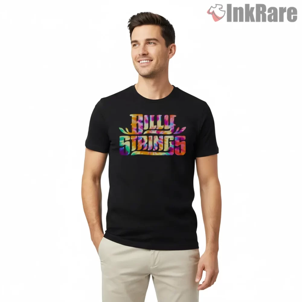Billy Strings Iridescent Bmfs Logo Shirt on black short sleeve shirt for men graphic tee