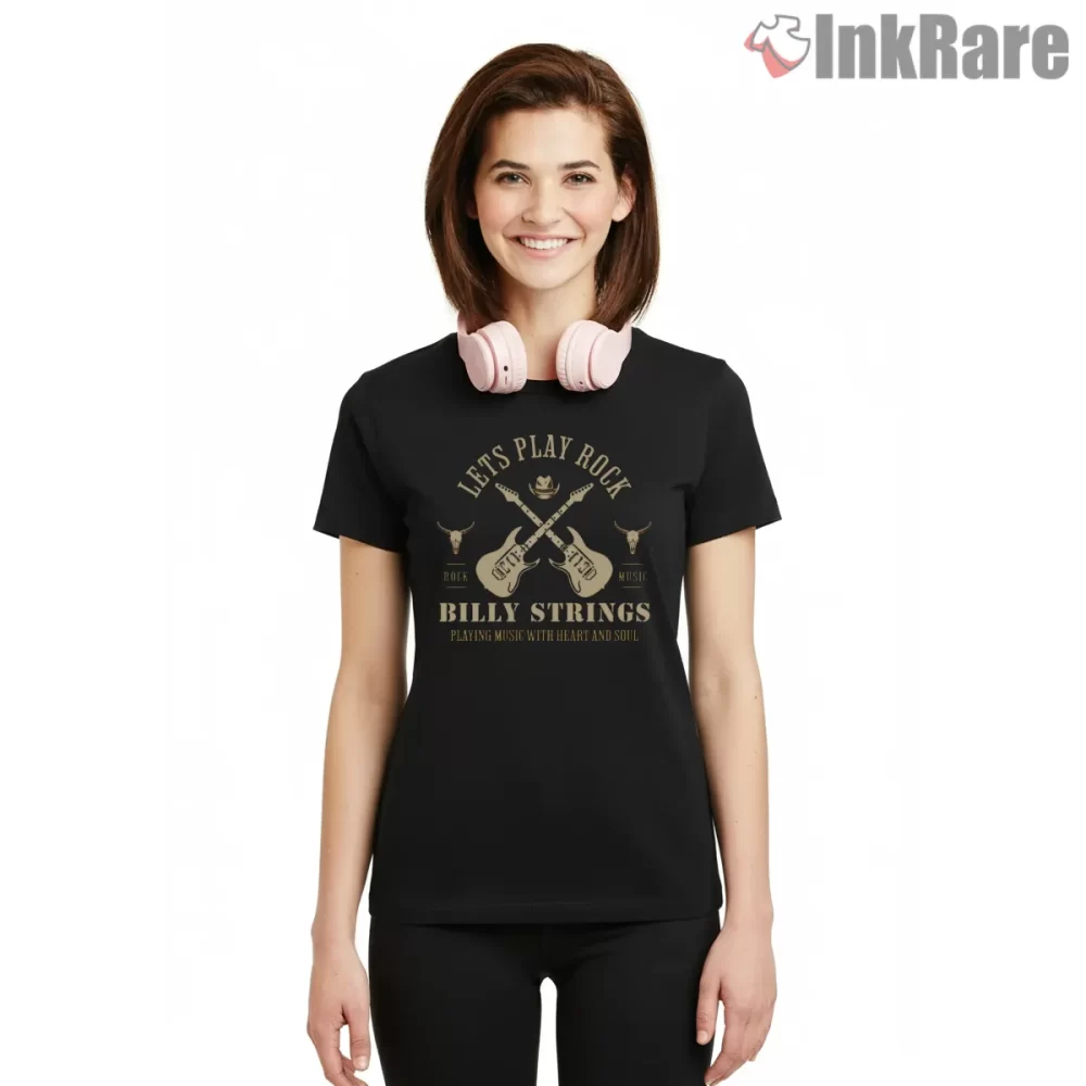 Billy Strings Lets Play Rock Crest Shirt on black short sleeve shirt for women graphic tee