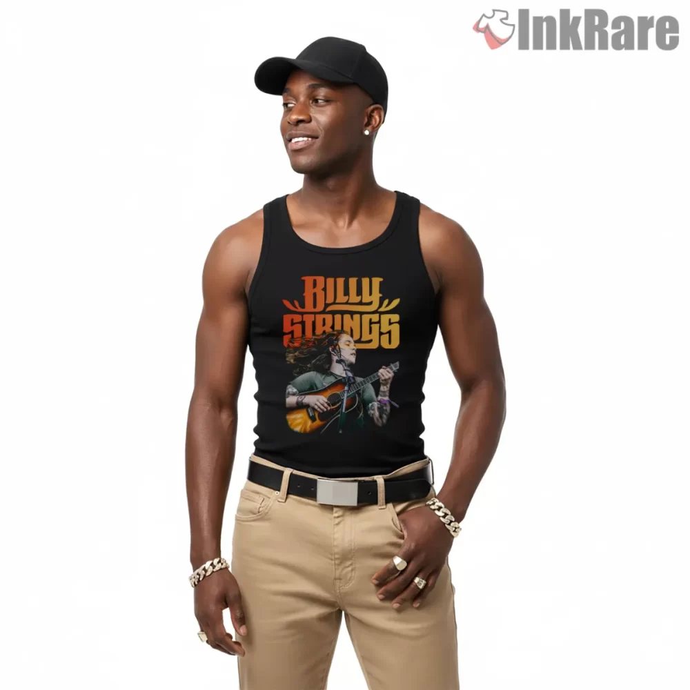 Billy Strings Live Performance Photo Merch Shirt on black tank top for men graphic tee