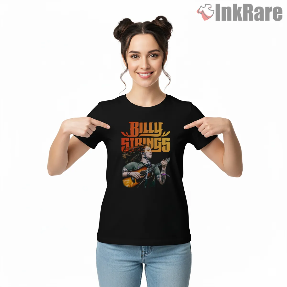 Billy Strings Live Performance Photo Merch Short Sleeve Black Billy Strings Live Performance Photo Merch Shirt on black short sleeve shirt for women graphic tee