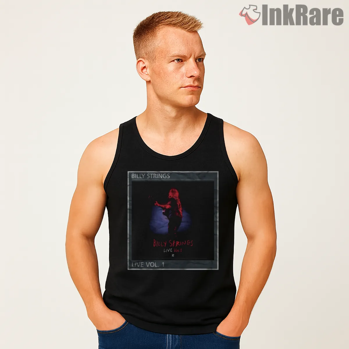 Billy Strings Live Vol 1 Album Cover Tank Top Black Billy Strings Live Vol 1 Album Cover Shirt on black tank top for men graphic tee