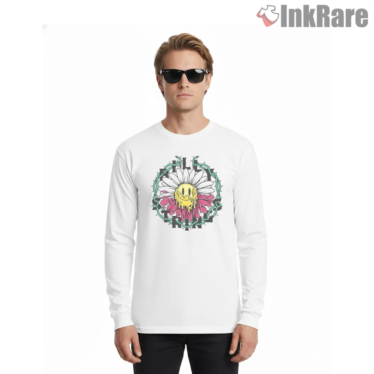 Billy Strings Melting Red Daisy Winter Shirt on white long sleeve shirt for men graphic tee