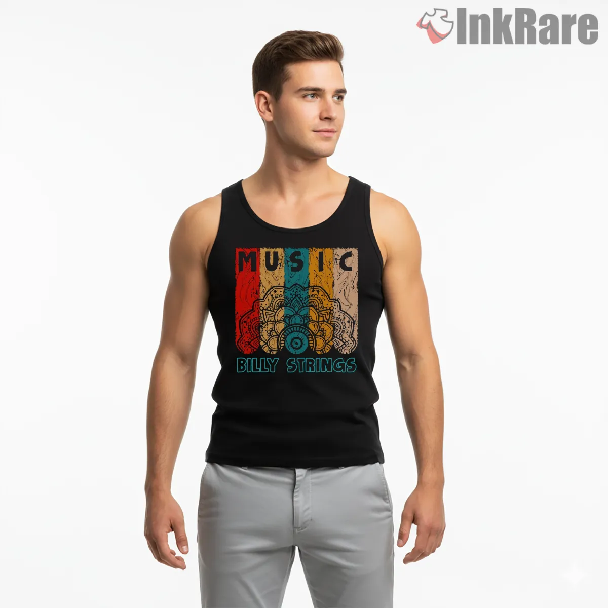 Billy Strings Music Mandala Color Burst Tank Top Black Billy Strings Music Mandala Color Burst Shirt on black tank top for men graphic tee