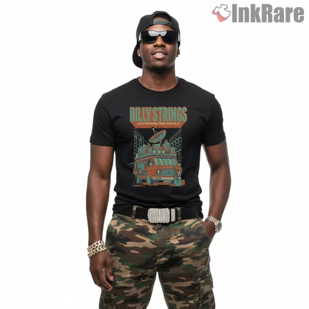 Billy Strings Nashville Livestream Van Shirt on black short sleeve shirt for men graphic tee