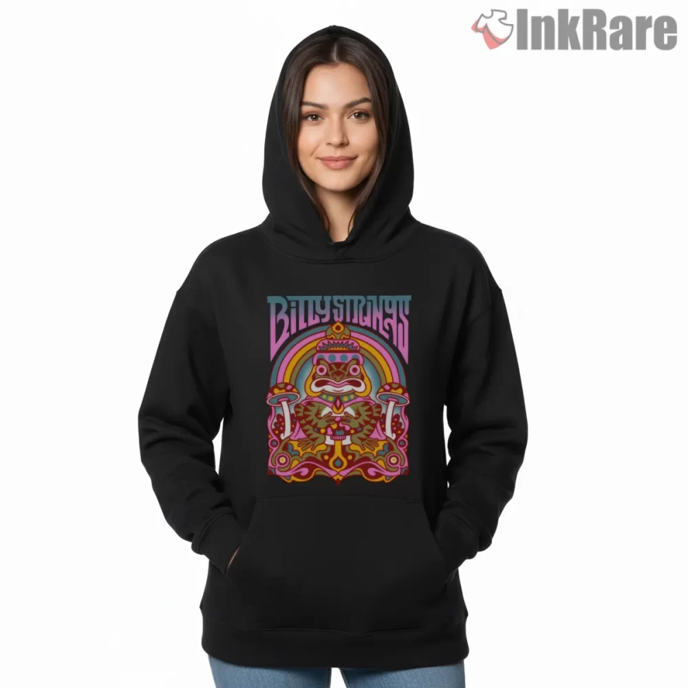 Billy Strings Neon Mushroom Totem Shirt on black hoodie for women graphic tee