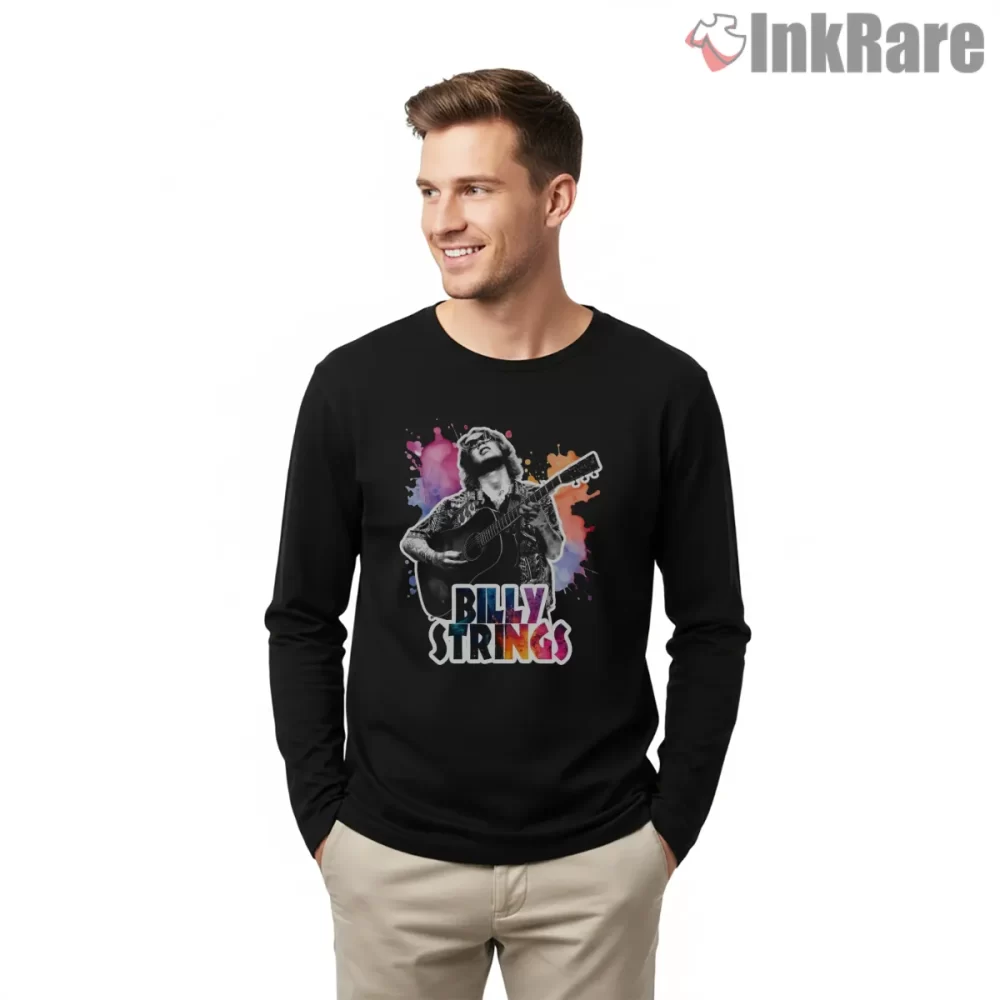 Billy Strings Neon Paint Splash Guitar Shirt on black long sleeve shirt for men graphic tee