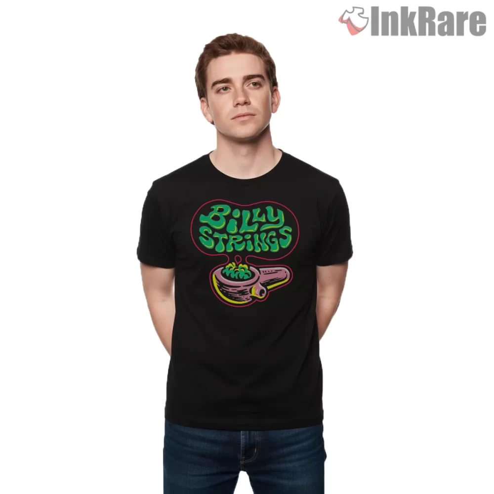 Billy Strings Neon Smoke Pipe Logo Shirt on black short sleeve shirt for men graphic tee