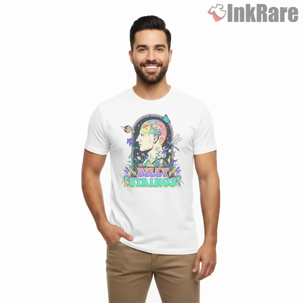 Billy Strings Neon Vintage Bust Art Shirt on white short sleeve shirt for men graphic tee