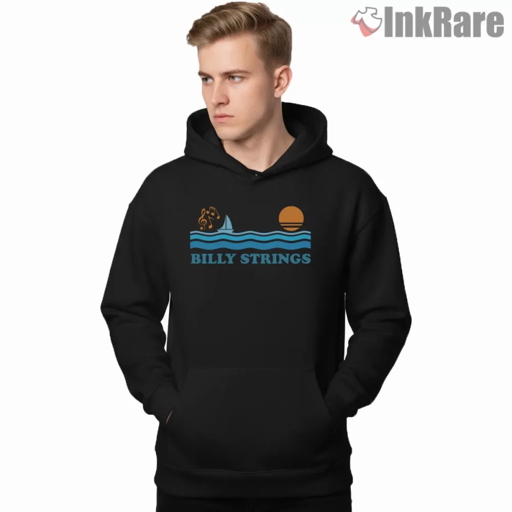 Billy Strings Ocean Waves Sailboat Sunset Shirt on black hoodie for men graphic tee