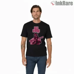 Billy Strings Pink Neon Guitar Pose Shirt on black short sleeve shirt for men graphic tee