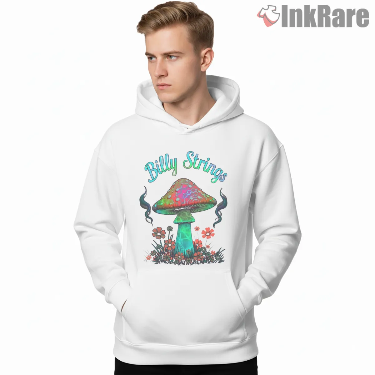 Billy Strings Psychedelic Daisies Mushroom Shirt on white hoodie for men graphic tee