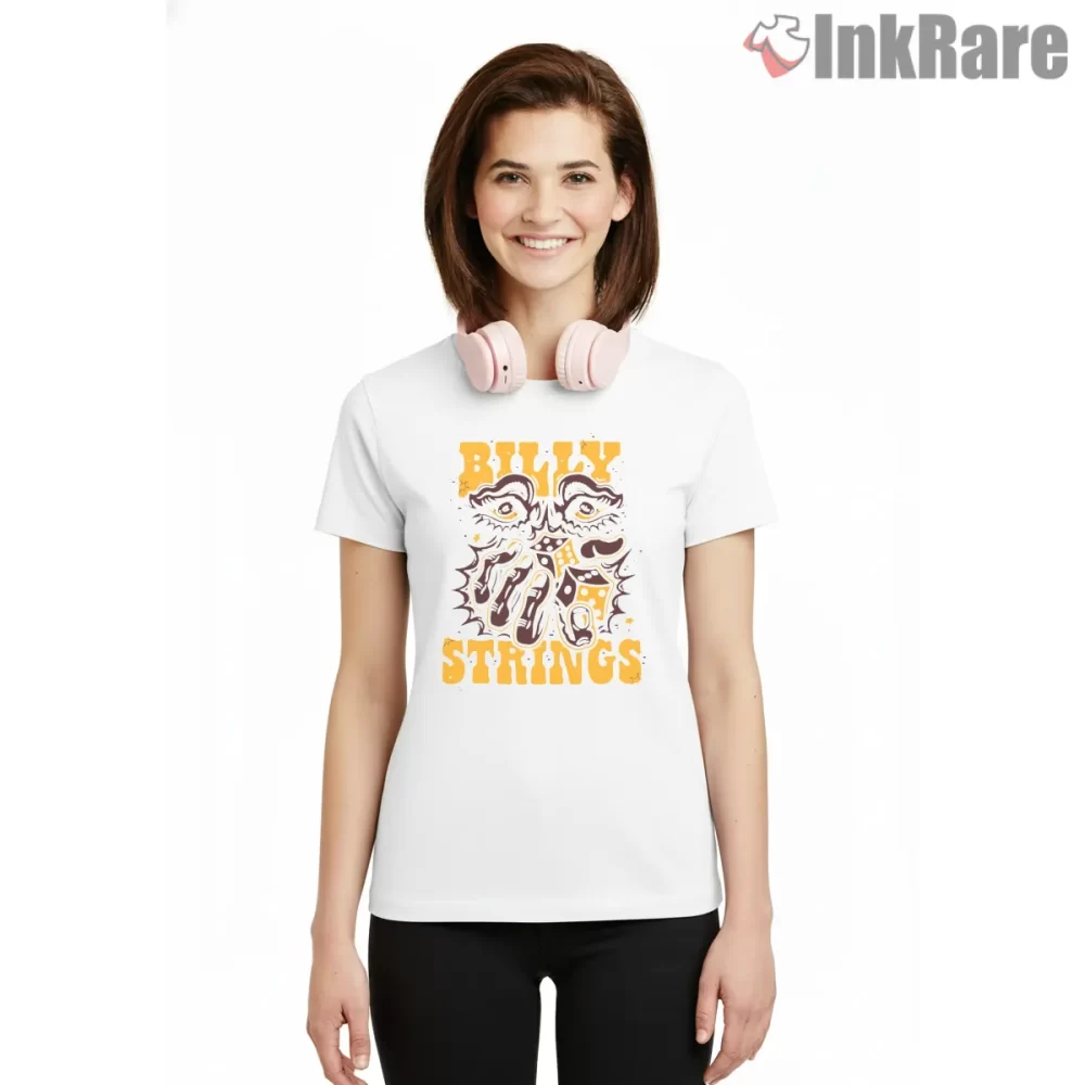 Billy Strings Psychedelic Faces Logo Shirt on white short sleeve shirt for women graphic tee