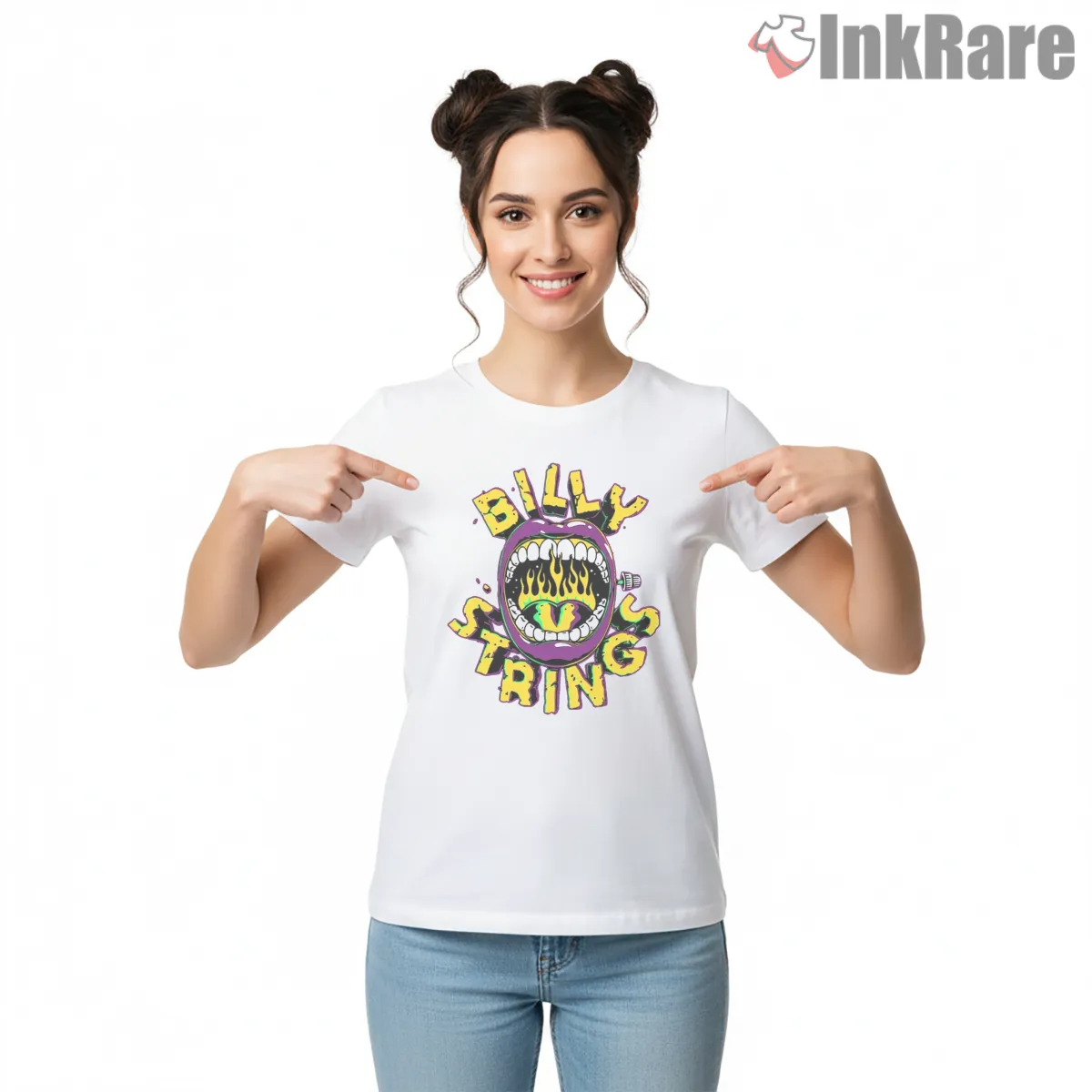 Billy Strings Psychedelic Fire Mouth Short Sleeve White Billy Strings Psychedelic Fire Mouth Shirt on white short sleeve shirt for women graphic tee