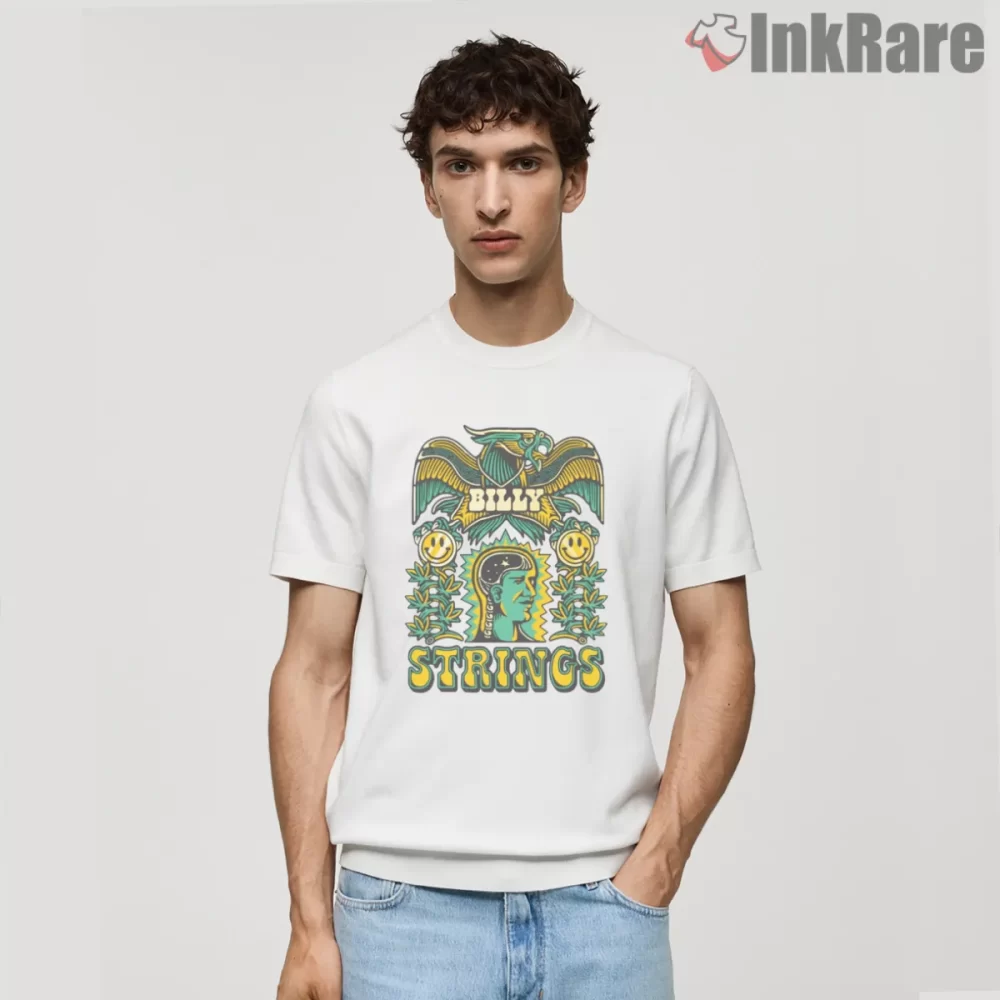 Billy Strings Psychedelic Folk Poster Style Shirt on white short sleeve shirt for men graphic tee