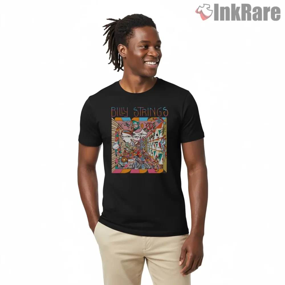 Billy Strings Psychedelic Jam Collage Shirt on black short sleeve shirt for men graphic tee