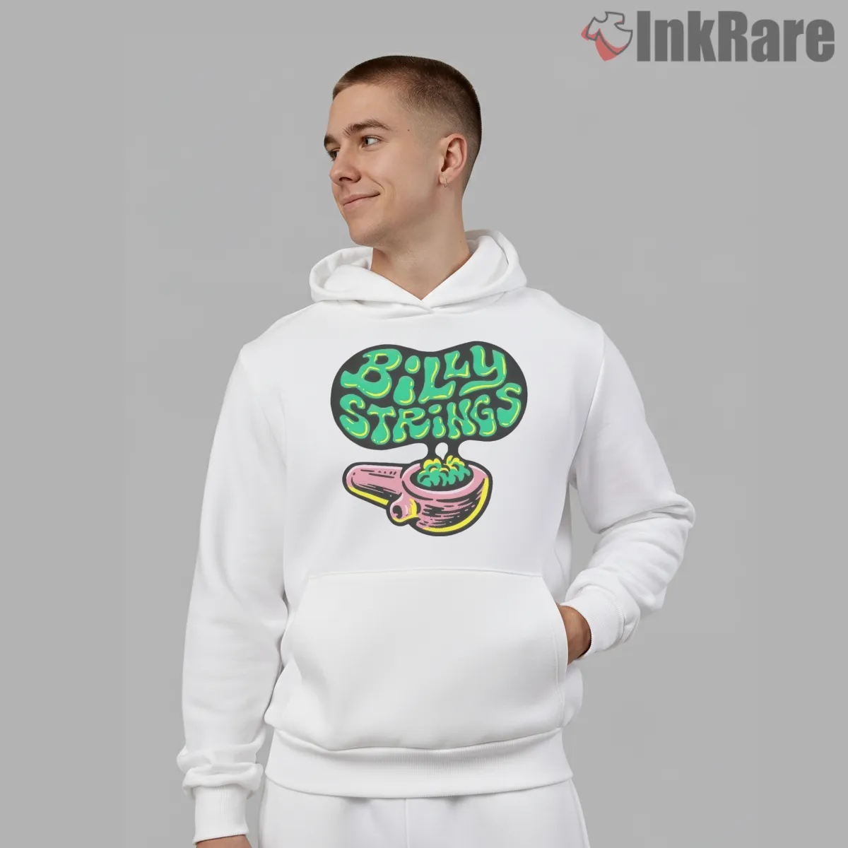 Billy Strings Psychedelic Smoke Logo Shirt on white hoodie for men graphic tee