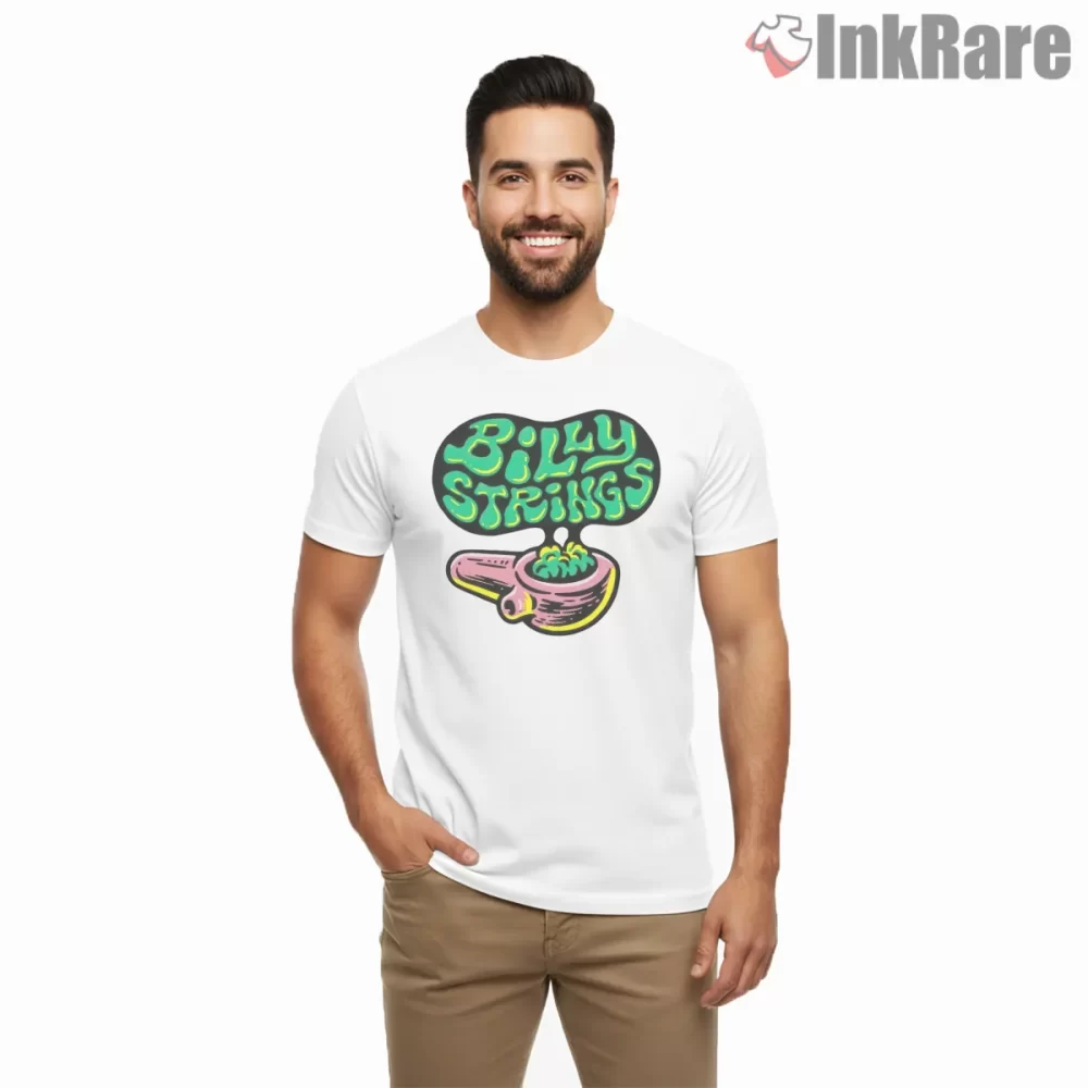 Billy Strings Psychedelic Smoke Logo Shirt on white short sleeve shirt for men graphic tee