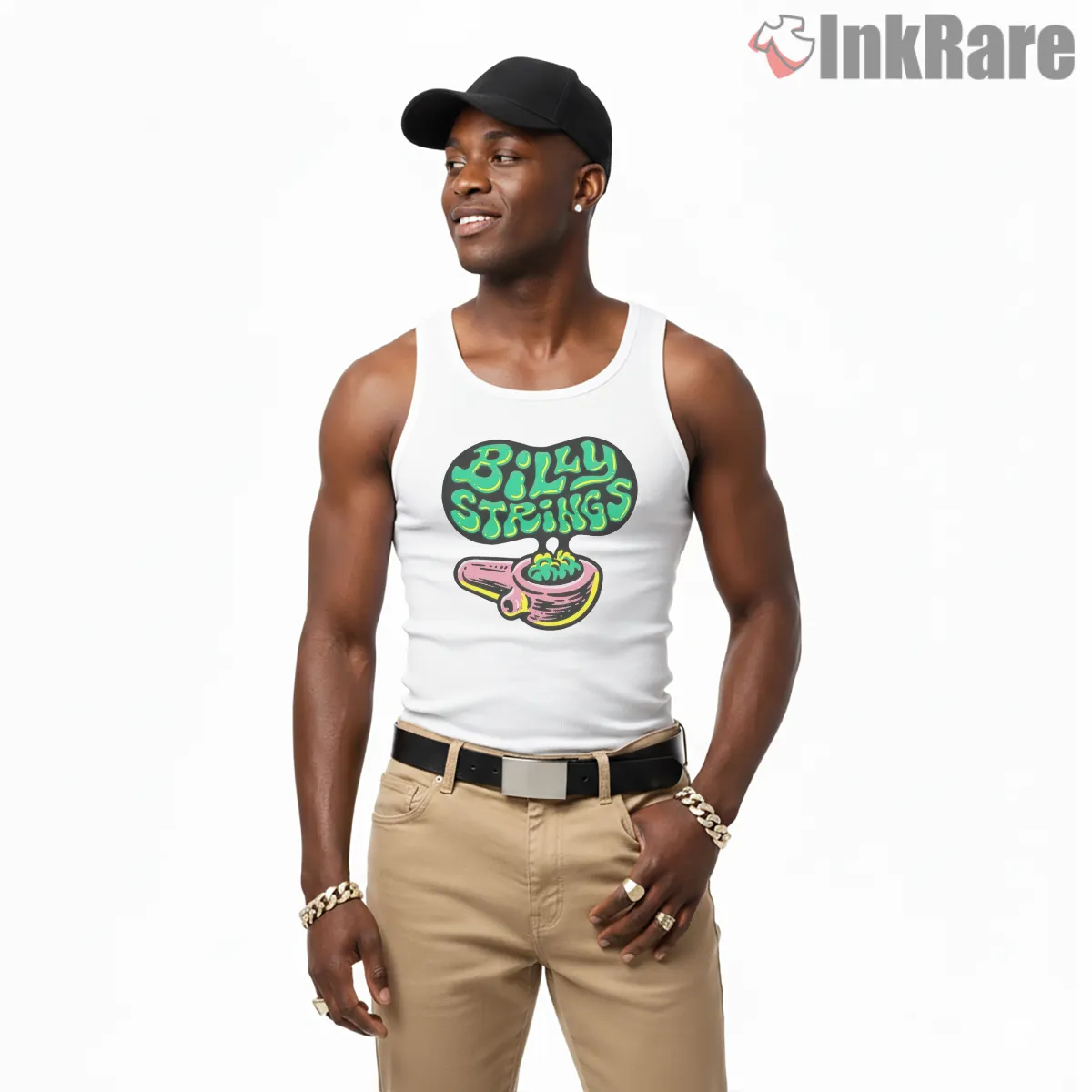 Billy Strings Psychedelic Smoke Logo Tank Top White Billy Strings Psychedelic Smoke Logo Shirt on white tank top for men graphic tee