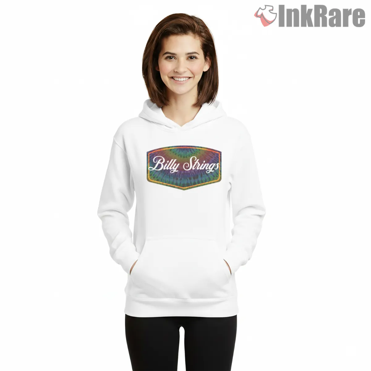 Billy Strings Rainbow Tie Dye Logo Hoodie White Billy Strings Rainbow Tie Dye Logo Shirt on white hoodie for women graphic tee