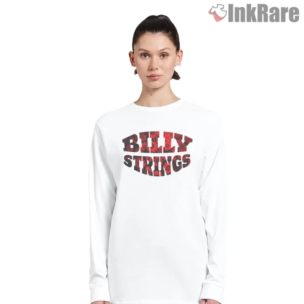 Billy Strings Red Daisies Filled Logo Shirt on white long sleeve shirt for women graphic tee