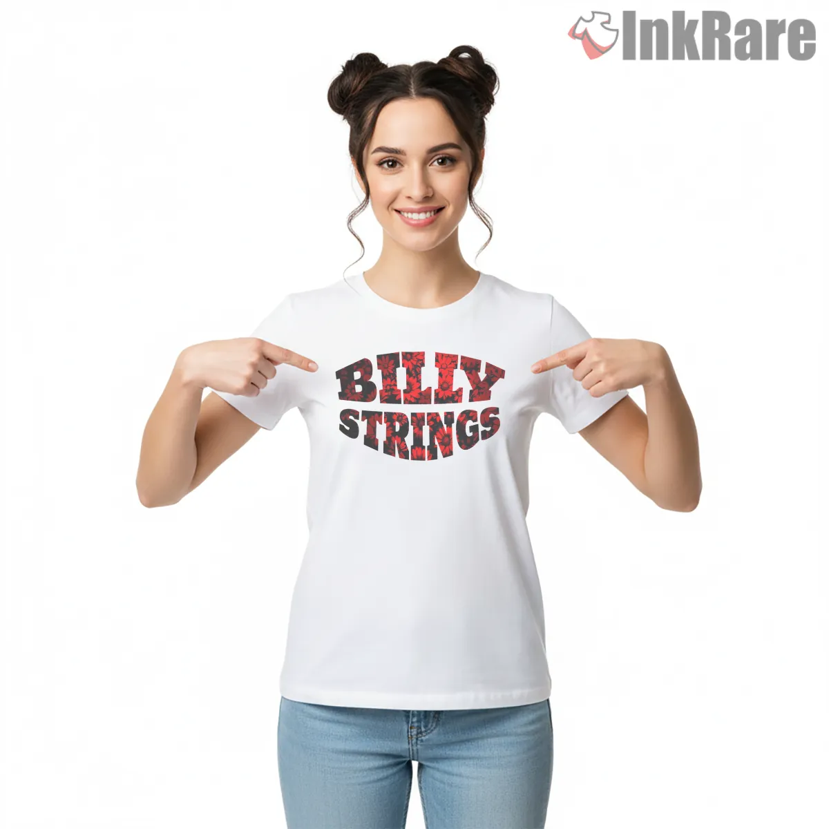 Billy Strings Red Daisies Filled Logo Short Sleeve White Billy Strings Red Daisies Filled Logo Shirt on white short sleeve shirt for women graphic tee