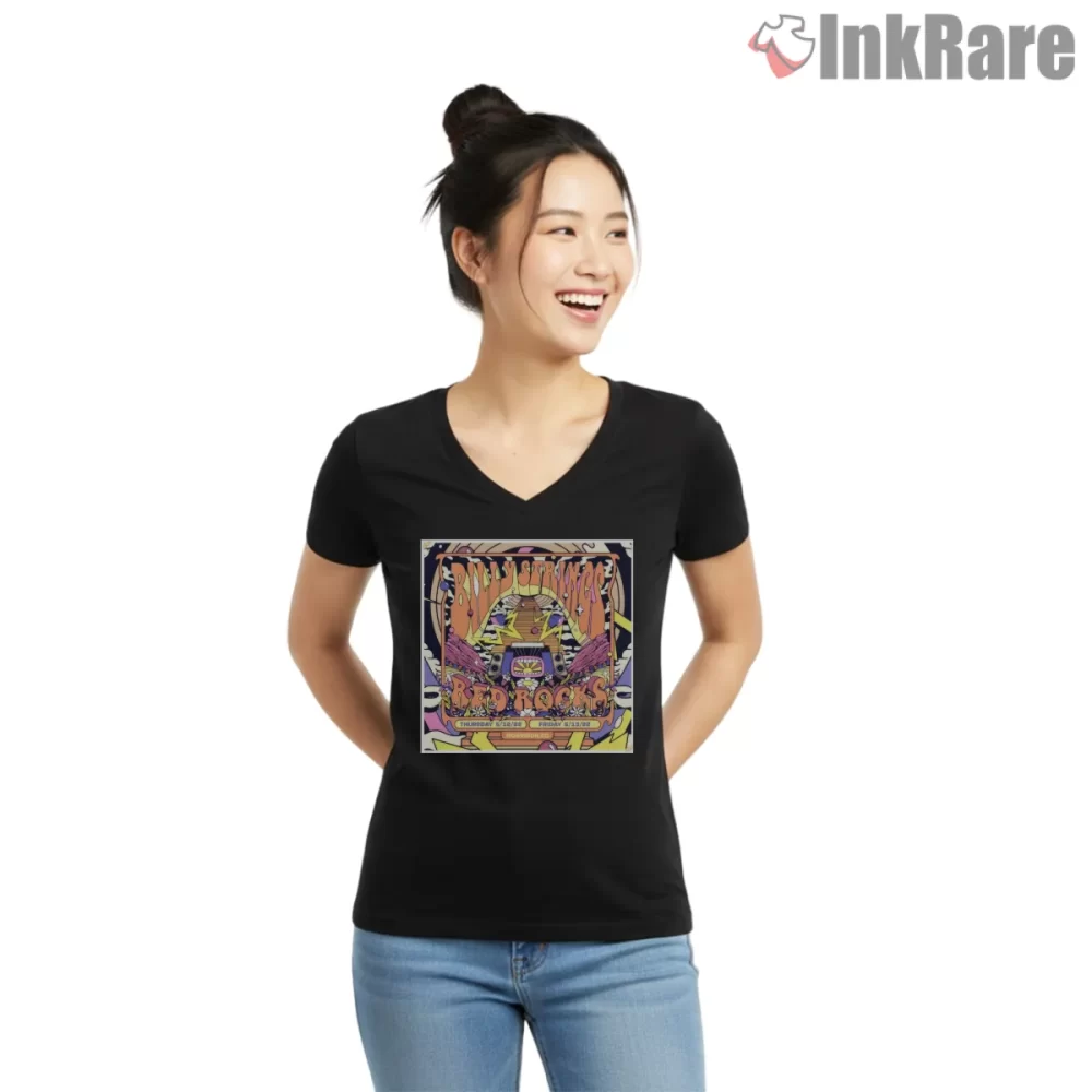 Billy Strings Red Rocks Summer Tour Poster Shirt on black v-neck shirt for women graphic tee