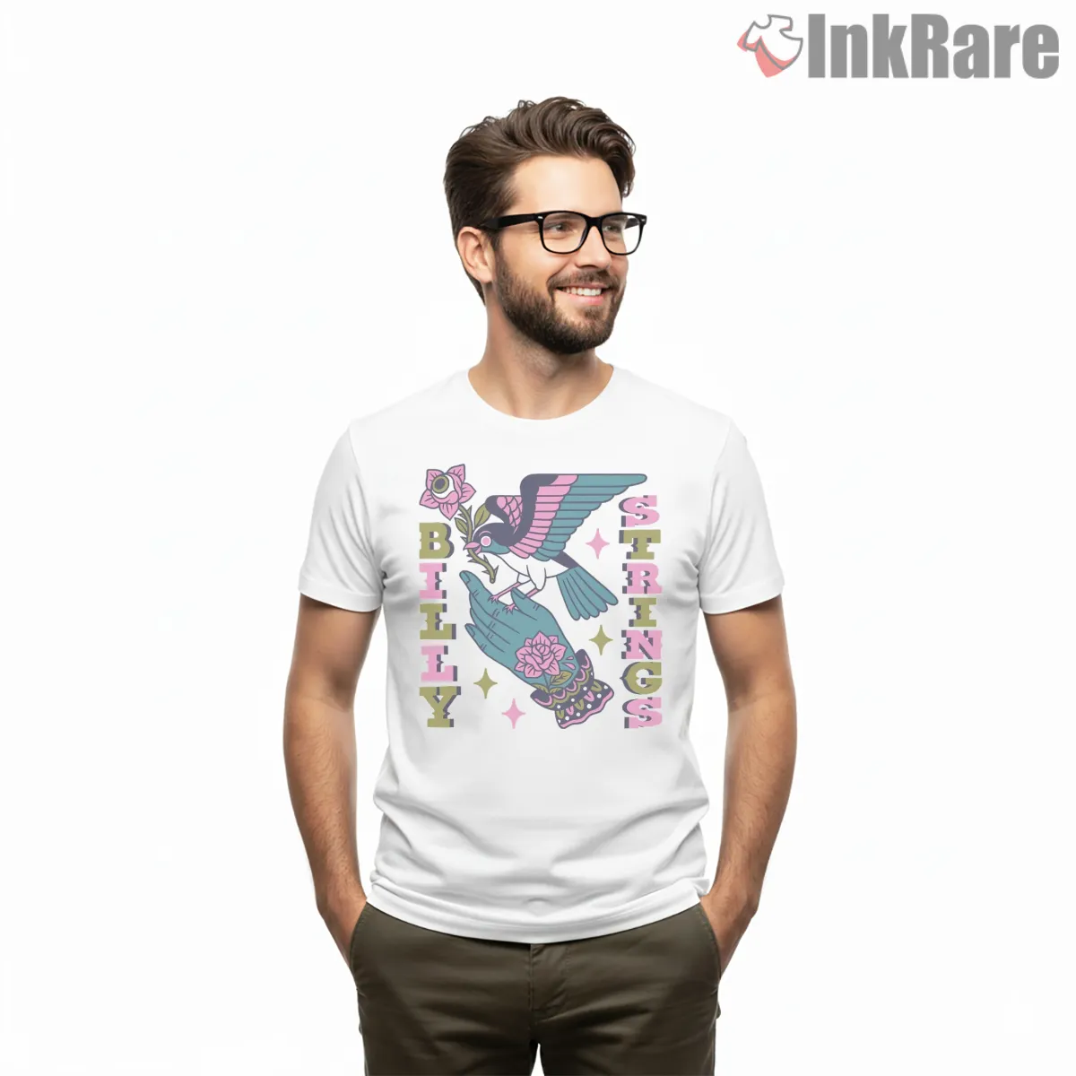 Billy Strings Retro Bird Wings Short Sleeve White Billy Strings Retro Bird Wings Shirt on white short sleeve shirt for men graphic tee