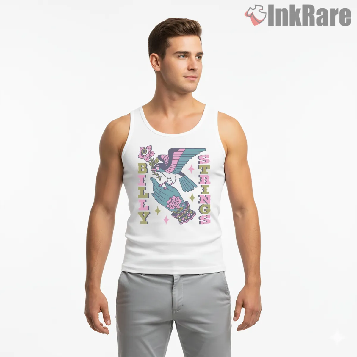 Billy Strings Retro Bird Wings Tank Top White Billy Strings Retro Bird Wings Shirt on white tank top for men graphic tee