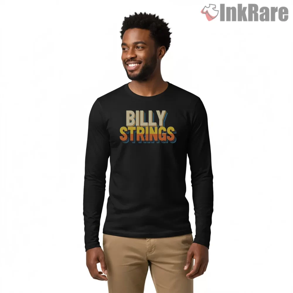 Billy Strings Retro Gradient Typography Shirt on black long sleeve shirt for men graphic tee