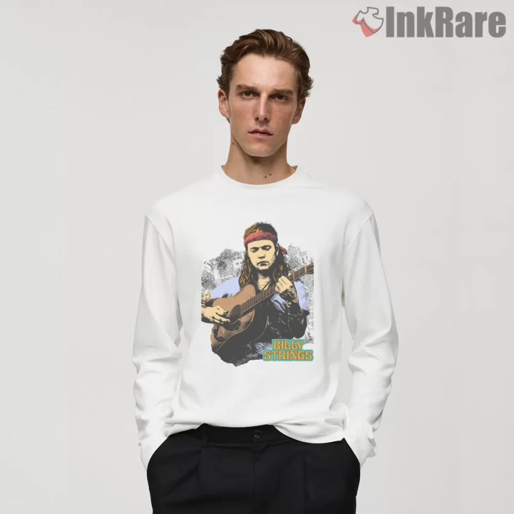 Billy Strings Retro Painted Portrait Shirt on white long sleeve shirt for men graphic tee