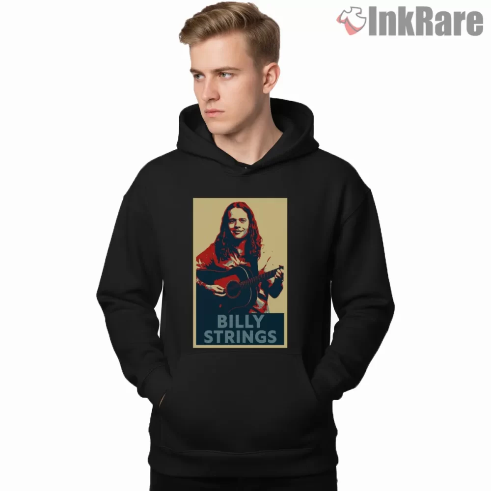 Billy Strings Retro Poster Guitar Portrait Shirt on black hoodie for men graphic tee
