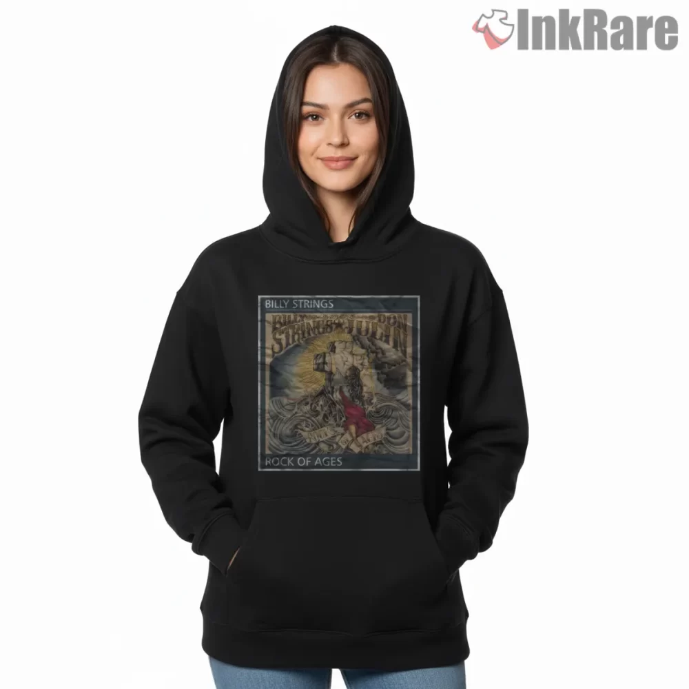 Billy Strings Rock Of Ages Vintage Album Cover Shirt on black hoodie for women graphic tee