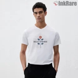 Billy Strings Roseburst Radiant Logo Shirt on white v-neck shirt for men graphic tee