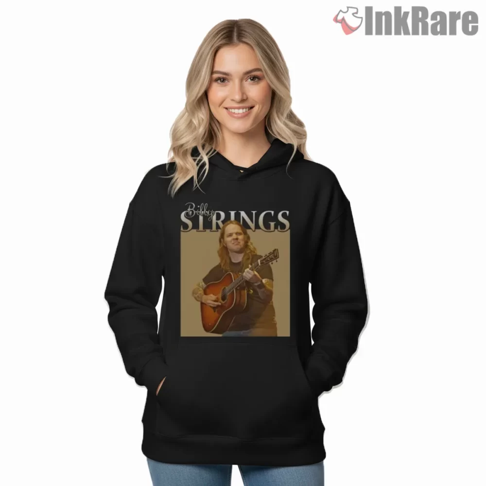 Billy Strings Sepia Acoustic Portrait Shirt on black hoodie for women graphic tee
