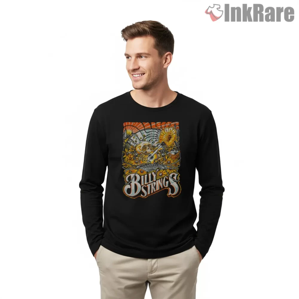 Billy Strings Skull And Wildflower Jam Shirt on black long sleeve shirt for men graphic tee