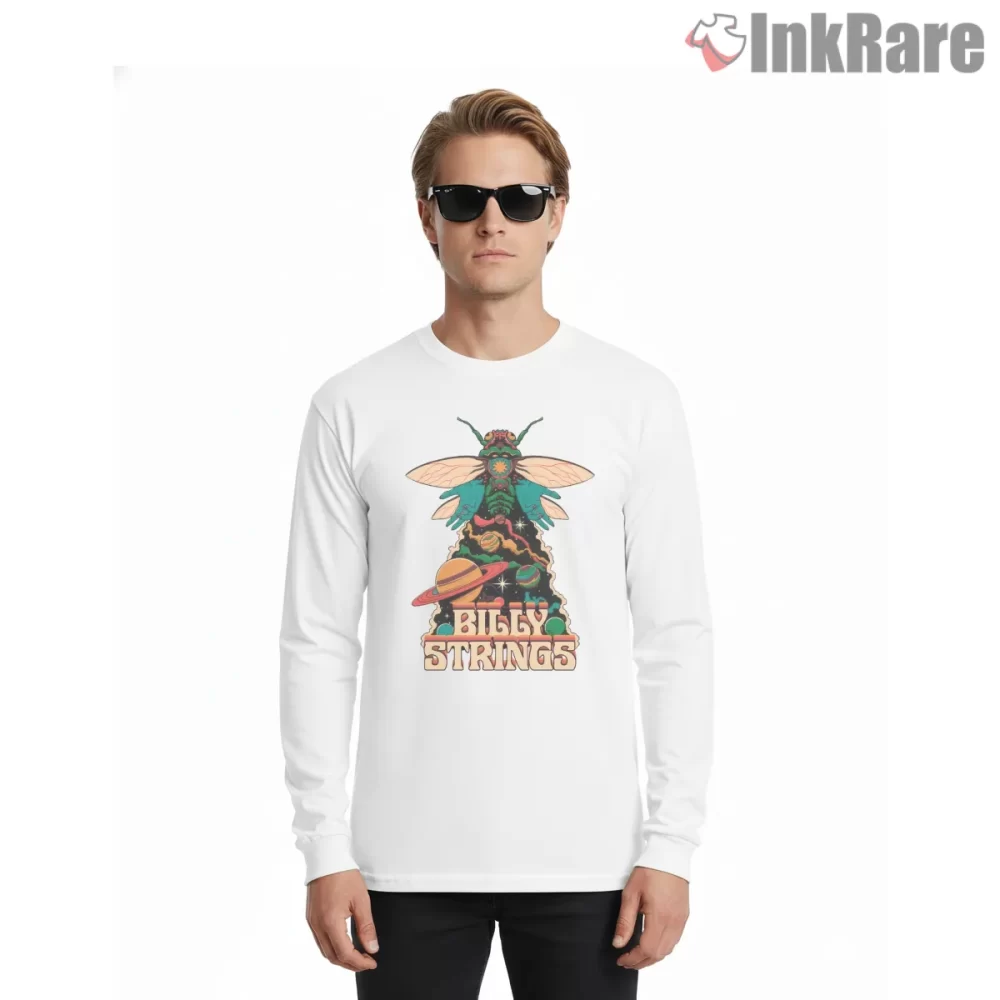 Billy Strings Space Bug Cosmic Jam Shirt on white long sleeve shirt for men graphic tee
