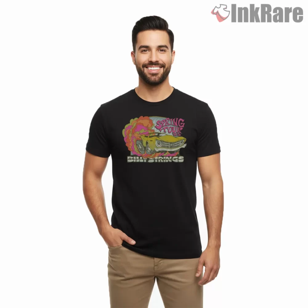Billy Strings Spring Tour Hot Rod Smoke Shirt on black short sleeve shirt for men graphic tee