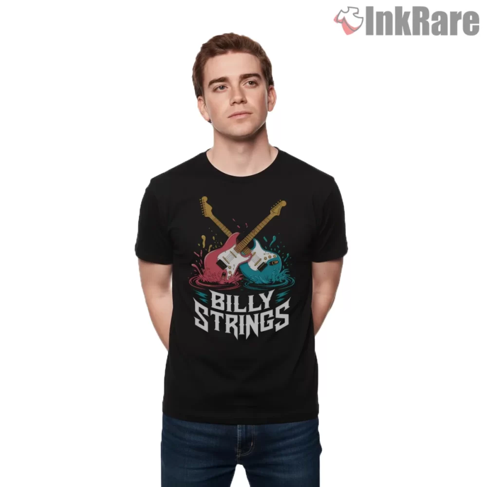 Billy Strings Strings In The Wind Splash Guitars Shirt on black short sleeve shirt for men graphic tee