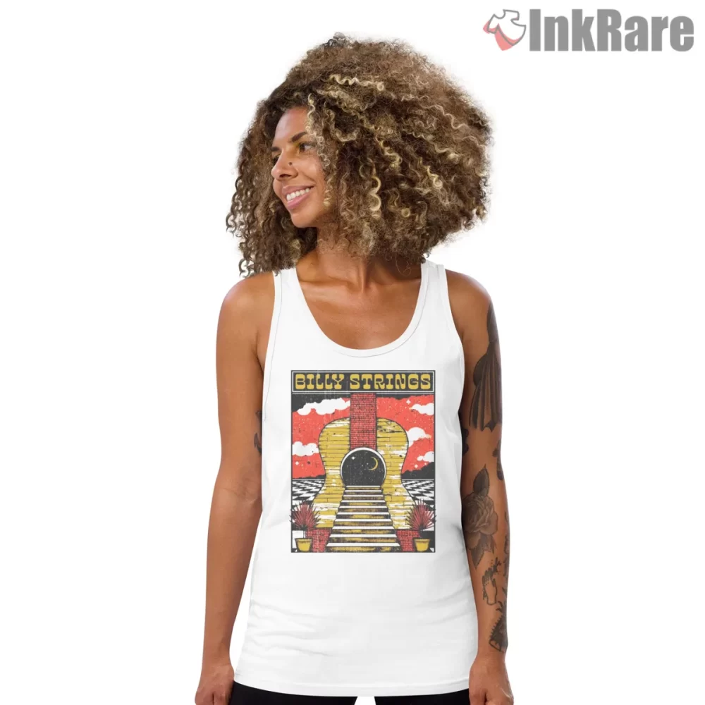Billy Strings Summer Retro Stairway Guitar Shirt on white tank top for women graphic tee