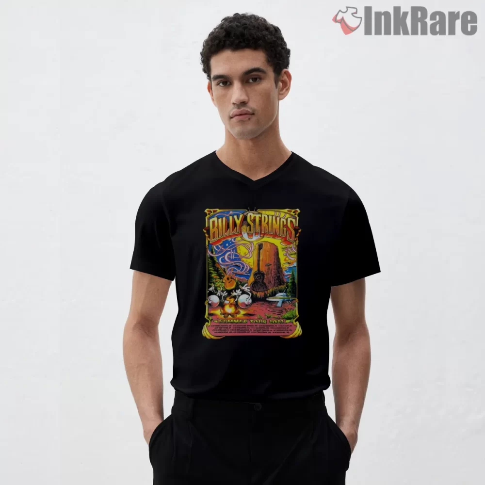 Billy Strings Summer Tour 2022 Psychedelic Poster Shirt on black v-neck shirt for men graphic tee